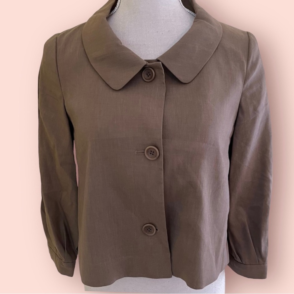 theory Taupe Brown Cropped Button Front Swing Jacket 2